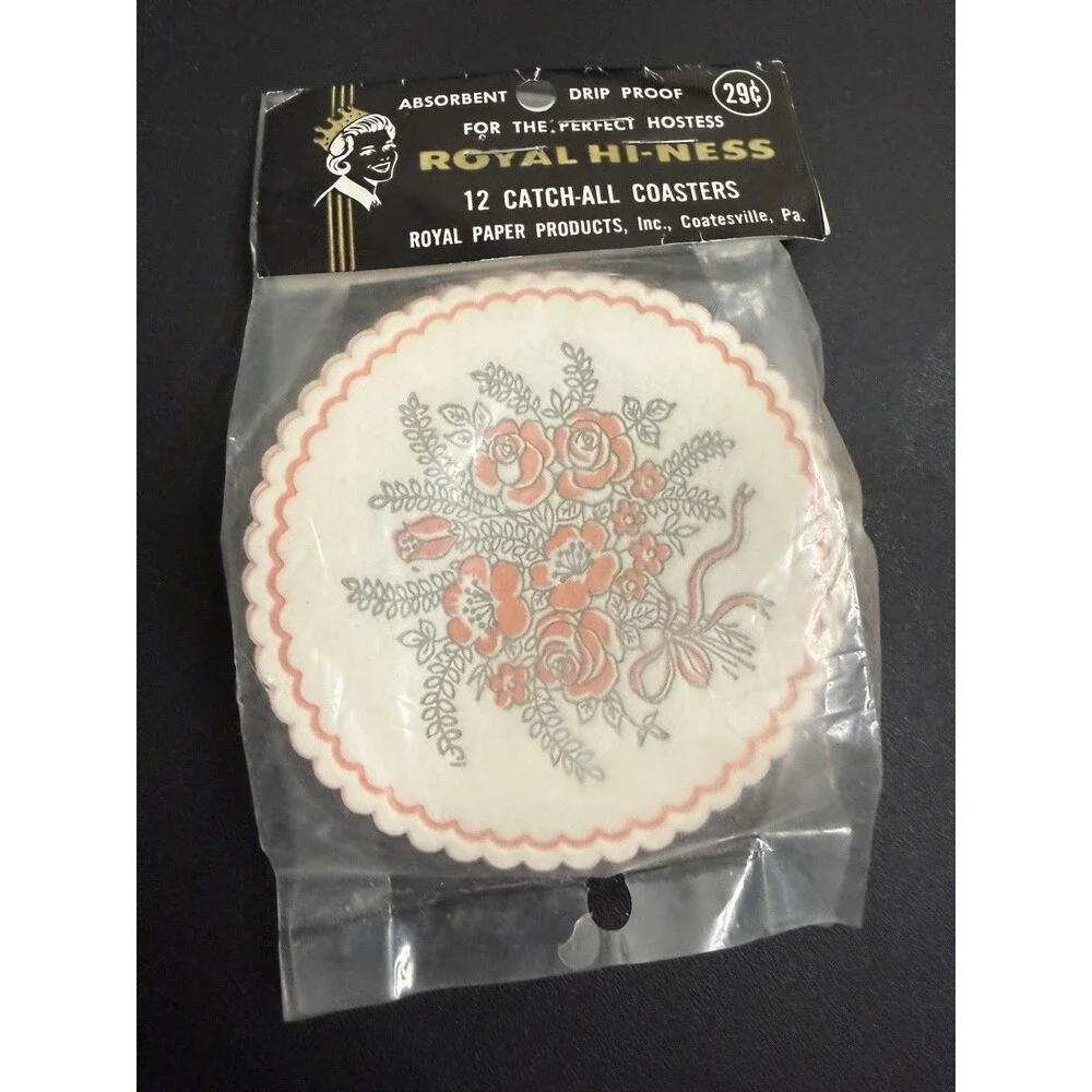 Vintage Paper Coasters Graphic Design Royal Catch-All Absorbent Lot of 12 NIP